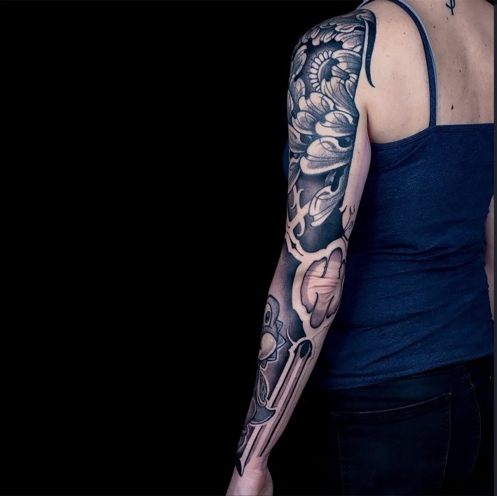 Blackwork cover-up sleeve in progress by Digo